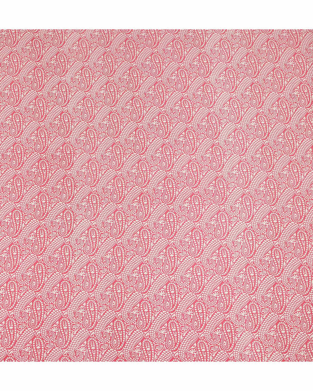 Coral Pink White Paisley Floral Printed Pure Silk Crepe Fabric Lightweight Soft Draping Dress Material 110 Cms Width India Origin-D28787 Regal Fabrics