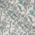 Cream Teal Paisley Floral Printed Pure Silk Crepe Fabric Lightweight Soft Draping Dress Material 110 Cms Width India Origin-D28795 Regal Fabrics