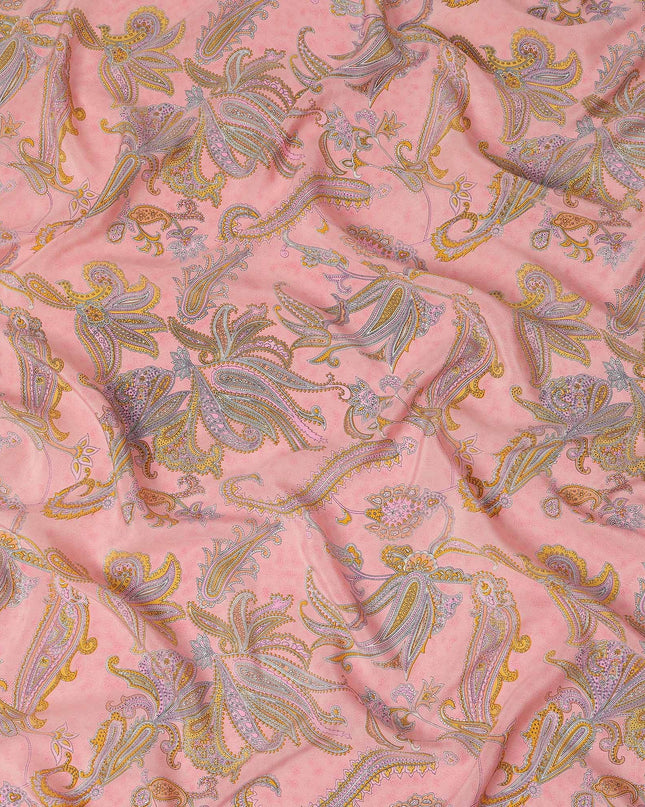 Peach Pink Paisley Floral Printed Pure Silk Crepe Fabric Lightweight Soft Draping Dress Material 110 Cms Width India Origin-D28792 Regal Fabrics