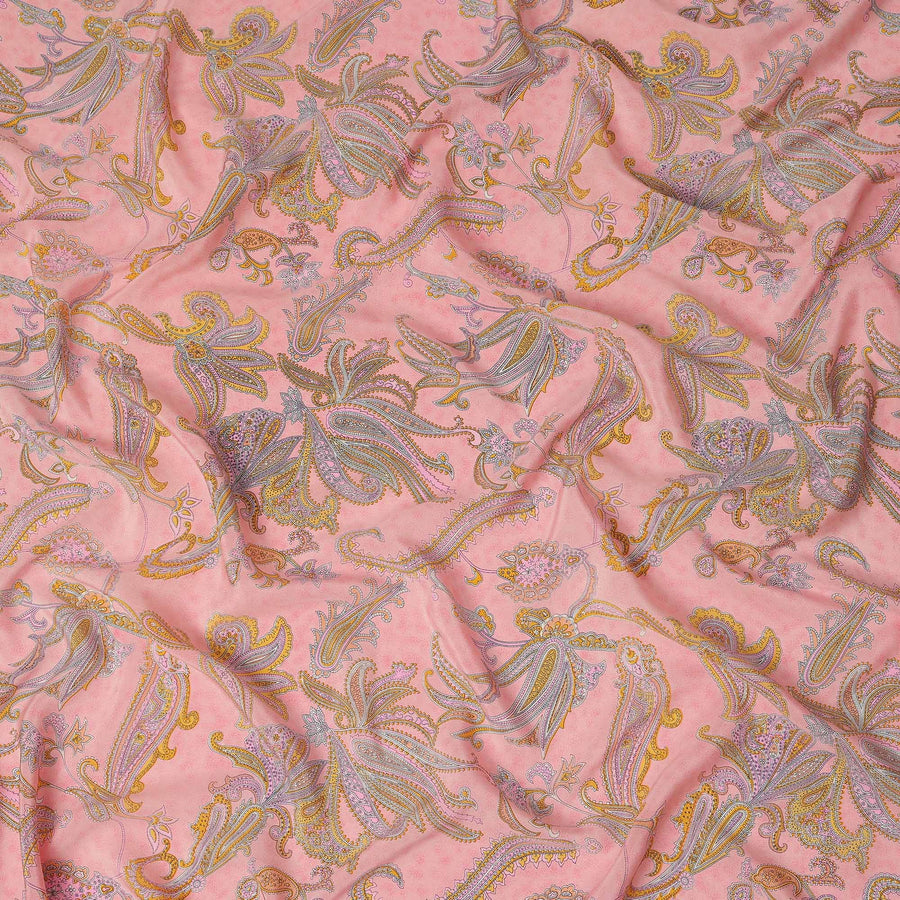 Peach Pink Paisley Floral Printed Pure Silk Crepe Fabric Lightweight Soft Draping Dress Material 110 Cms Width India Origin-D28792 Regal Fabrics