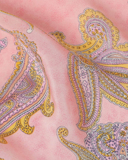 Peach Pink Paisley Floral Printed Pure Silk Crepe Fabric Lightweight Soft Draping Dress Material 110 Cms Width India Origin-D28792 Regal Fabrics
