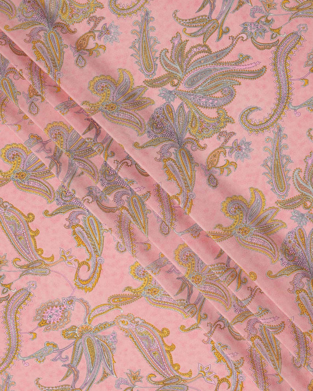 Peach Pink Paisley Floral Printed Pure Silk Crepe Fabric Lightweight Soft Draping Dress Material 110 Cms Width India Origin-D28792 Regal Fabrics
