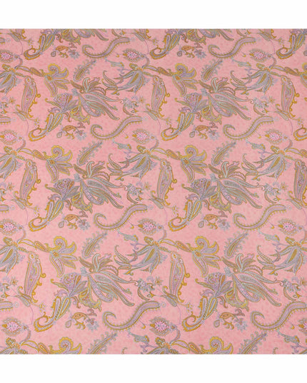 Peach Pink Paisley Floral Printed Pure Silk Crepe Fabric Lightweight Soft Draping Dress Material 110 Cms Width India Origin-D28792 Regal Fabrics