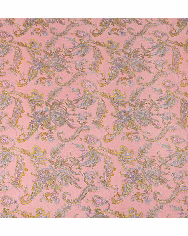 Peach Pink Paisley Floral Printed Pure Silk Crepe Fabric Lightweight Soft Draping Dress Material 110 Cms Width India Origin-D28792 Regal Fabrics