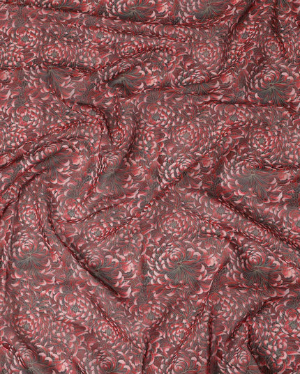 Red Floral Printed Traditional Sudanese Thobe Pure Cotton Voile Fabric 4.5 Meters Length 140 Cms Width Lightweight Breathable Soft Draping Material for Women Ethnic Wear-D28580 - Regal Fabrics