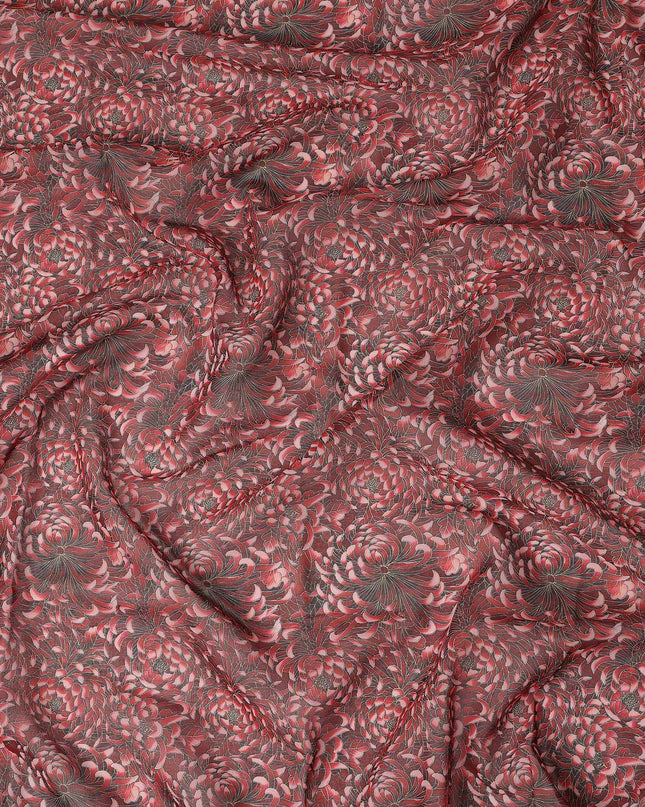 Red Floral Printed Traditional Sudanese Thobe Pure Cotton Voile Fabric 4.5 Meters Length 140 Cms Width Lightweight Breathable Soft Draping Material for Women Ethnic Wear-D28580 - Regal Fabrics