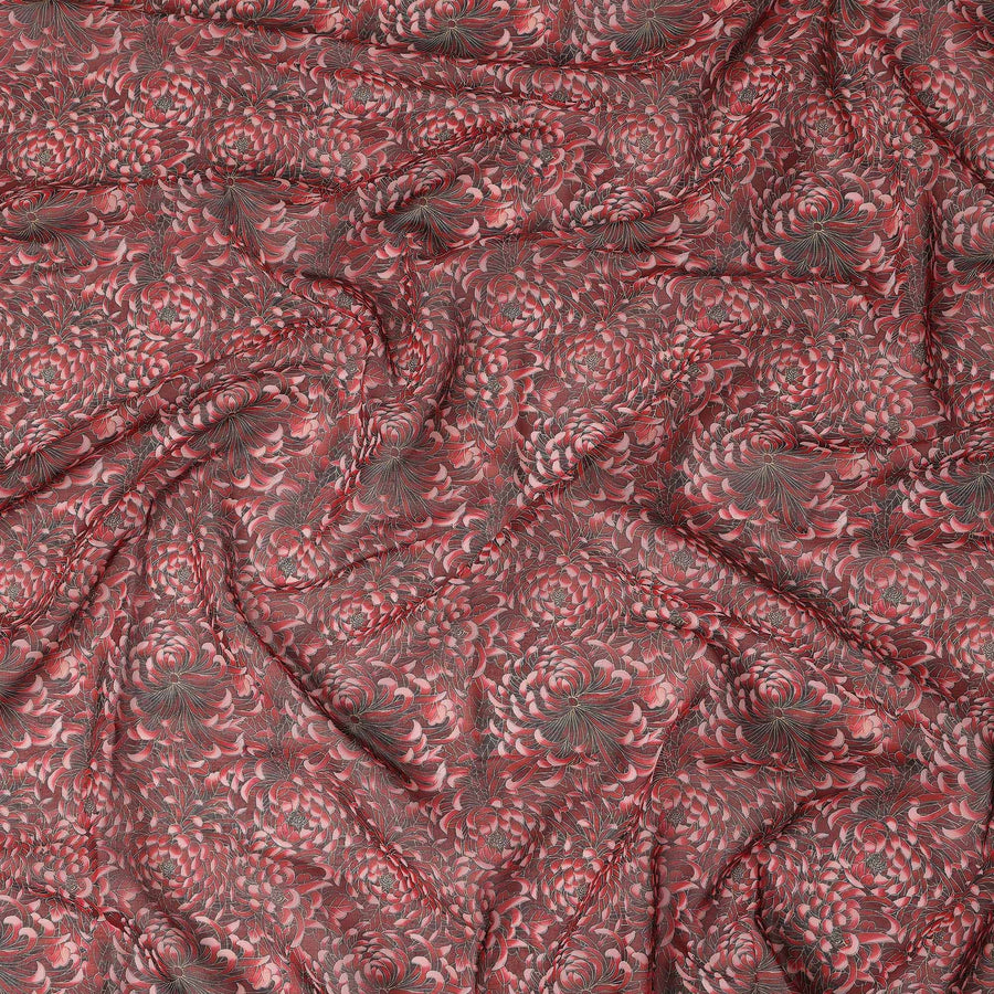 Red Floral Printed Traditional Sudanese Thobe Pure Cotton Voile Fabric 4.5 Meters Length 140 Cms Width Lightweight Breathable Soft Draping Material for Women Ethnic Wear-D28580 - Regal Fabrics