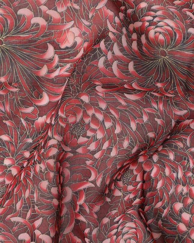 Red Floral Printed Traditional Sudanese Thobe Pure Cotton Voile Fabric 4.5 Meters Length 140 Cms Width Lightweight Breathable Soft Draping Material for Women Ethnic Wear-D28580 - Regal Fabrics