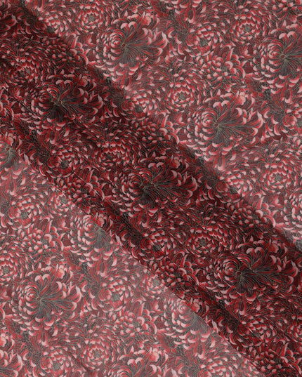 Red Floral Printed Traditional Sudanese Thobe Pure Cotton Voile Fabric 4.5 Meters Length 140 Cms Width Lightweight Breathable Soft Draping Material for Women Ethnic Wear-D28580 - Regal Fabrics