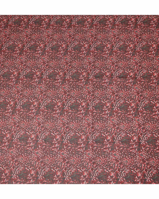 Red Floral Printed Traditional Sudanese Thobe Pure Cotton Voile Fabric 4.5 Meters Length 140 Cms Width Lightweight Breathable Soft Draping Material for Women Ethnic Wear-D28580 - Regal Fabrics