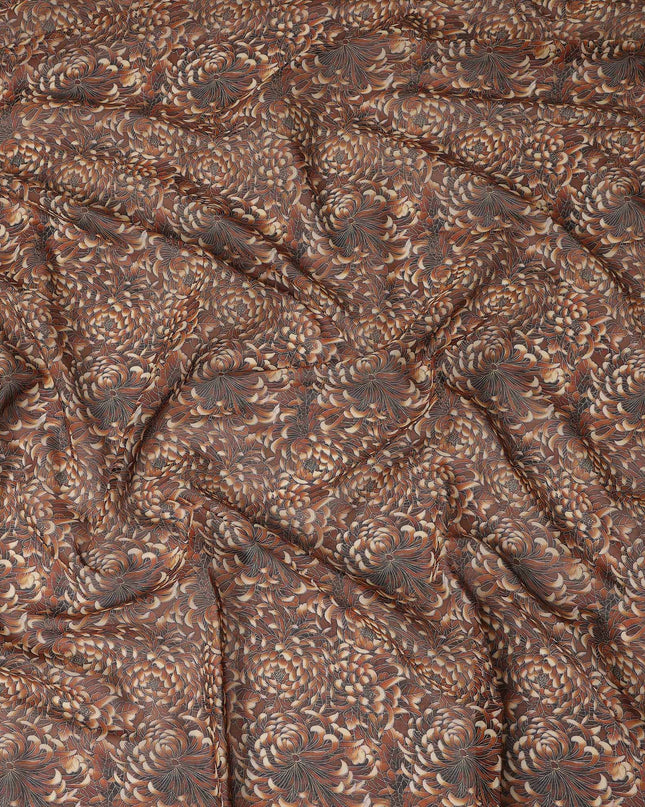 Brown Floral Printed Traditional Sudanese Thobe Pure Cotton Voile Fabric 4.5 Meters Length 140 Cms Width Lightweight Breathable Soft Draping Material for Women Ethnic Wear-D28579 - Regal Fabrics