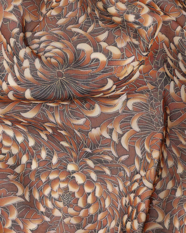 Brown Floral Printed Traditional Sudanese Thobe Pure Cotton Voile Fabric 4.5 Meters Length 140 Cms Width Lightweight Breathable Soft Draping Material for Women Ethnic Wear-D28579 - Regal Fabrics