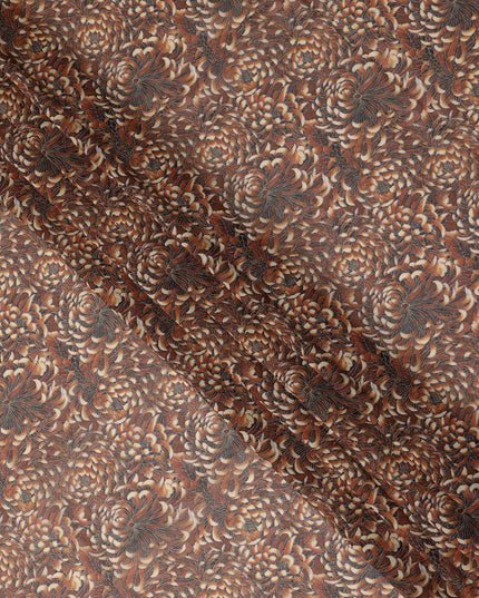 Brown Floral Printed Traditional Sudanese Thobe Pure Cotton Voile Fabric 4.5 Meters Length 140 Cms Width Lightweight Breathable Soft Draping Material for Women Ethnic Wear-D28579 - Regal Fabrics