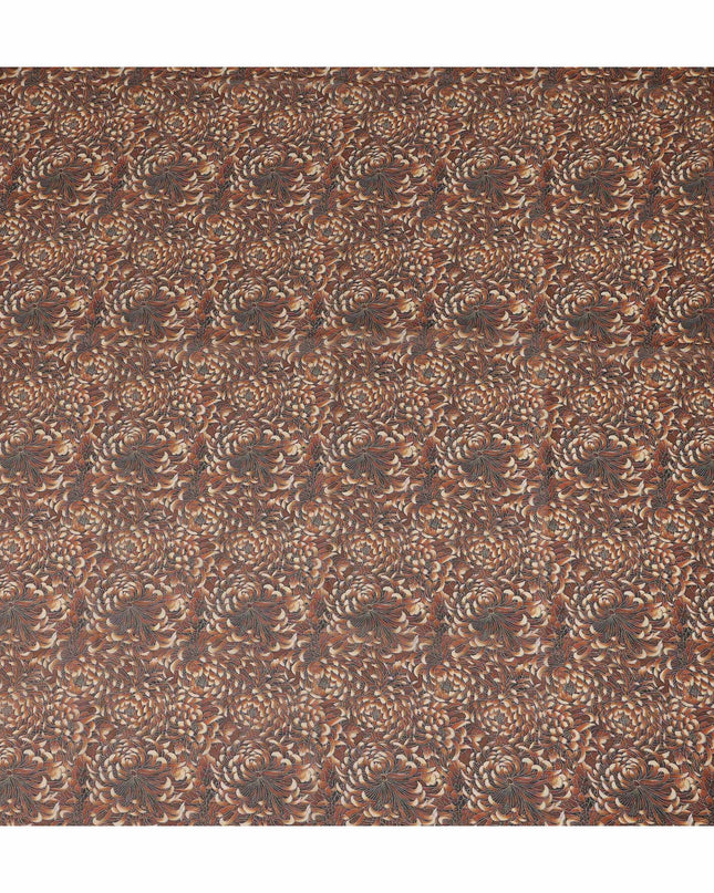 Brown Floral Printed Traditional Sudanese Thobe Pure Cotton Voile Fabric 4.5 Meters Length 140 Cms Width Lightweight Breathable Soft Draping Material for Women Ethnic Wear-D28579 - Regal Fabrics