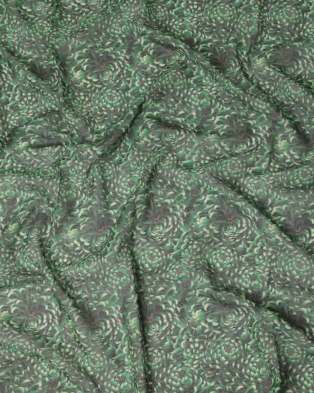 Green Floral Printed Traditional Sudanese Thobe Pure Cotton Voile Fabric 4.5 Meters Length 140 Cms Width Lightweight Breathable Soft Draping Material for Women Ethnic Wear-D28578 - Regal Fabrics