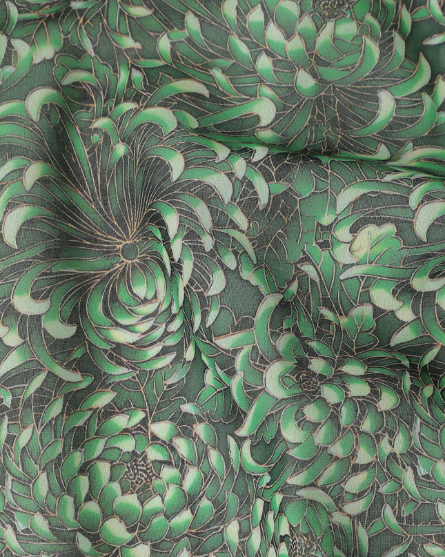 Green Floral Printed Traditional Sudanese Thobe Pure Cotton Voile Fabric 4.5 Meters Length 140 Cms Width Lightweight Breathable Soft Draping Material for Women Ethnic Wear-D28578 - Regal Fabrics