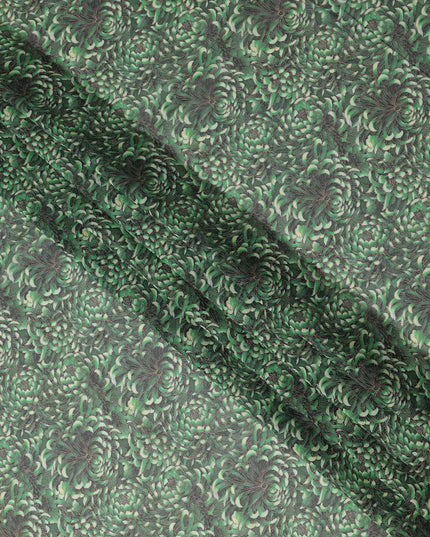 Green Floral Printed Traditional Sudanese Thobe Pure Cotton Voile Fabric 4.5 Meters Length 140 Cms Width Lightweight Breathable Soft Draping Material for Women Ethnic Wear-D28578 - Regal Fabrics