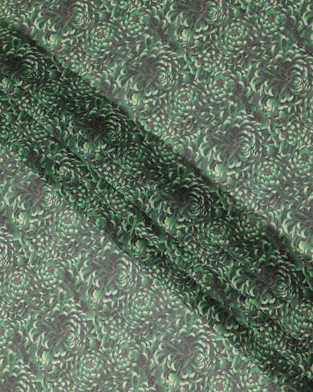 Green Floral Printed Traditional Sudanese Thobe Pure Cotton Voile Fabric 4.5 Meters Length 140 Cms Width Lightweight Breathable Soft Draping Material for Women Ethnic Wear-D28578 - Regal Fabrics