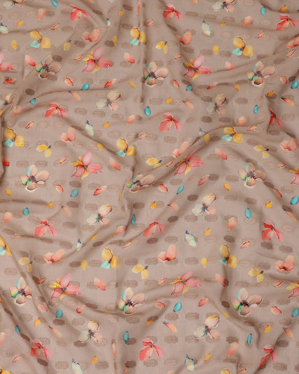 Beige Multicolor Floral Printed Traditional Sudanese Thobe Pure Cotton Voile Fabric 4.5 Meters Length 140 Cms Width Lightweight Breathable Soft Draping Material for Women Ethnic Wear-D28576 - Regal Fabrics