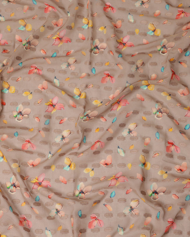 Beige Multicolor Floral Printed Traditional Sudanese Thobe Pure Cotton Voile Fabric 4.5 Meters Length 140 Cms Width Lightweight Breathable Soft Draping Material for Women Ethnic Wear-D28576 - Regal Fabrics