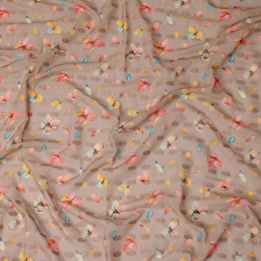 Beige Multicolor Floral Printed Traditional Sudanese Thobe Pure Cotton Voile Fabric 4.5 Meters Length 140 Cms Width Lightweight Breathable Soft Draping Material for Women Ethnic Wear-D28576 - Regal Fabrics