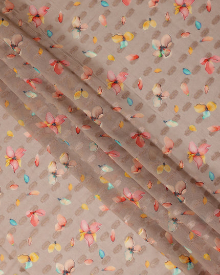 Beige Multicolor Floral Printed Traditional Sudanese Thobe Pure Cotton Voile Fabric 4.5 Meters Length 140 Cms Width Lightweight Breathable Soft Draping Material for Women Ethnic Wear-D28576 - Regal Fabrics