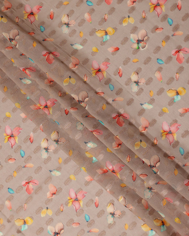 Beige Multicolor Floral Printed Traditional Sudanese Thobe Pure Cotton Voile Fabric 4.5 Meters Length 140 Cms Width Lightweight Breathable Soft Draping Material for Women Ethnic Wear-D28576 - Regal Fabrics