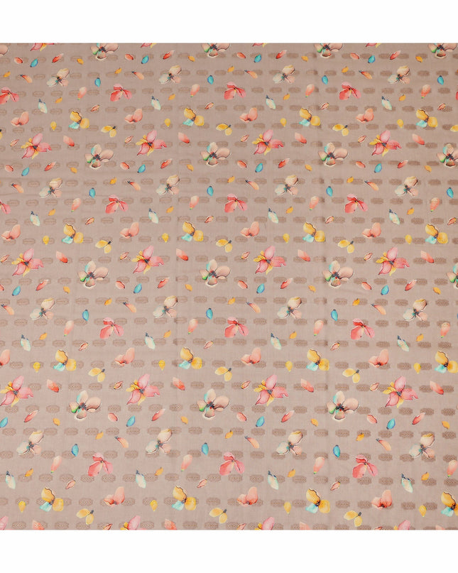 Beige Multicolor Floral Printed Traditional Sudanese Thobe Pure Cotton Voile Fabric 4.5 Meters Length 140 Cms Width Lightweight Breathable Soft Draping Material for Women Ethnic Wear-D28576 - Regal Fabrics