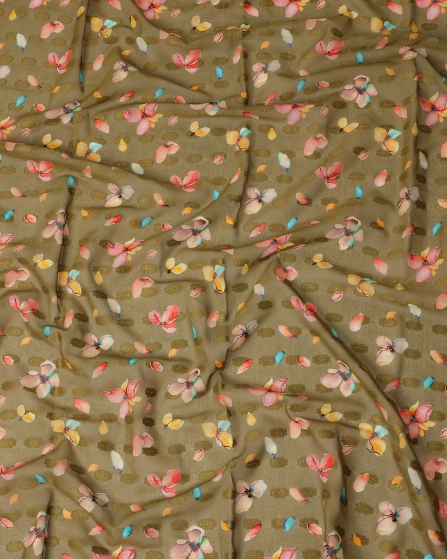 Olive Green Multicolor Floral Printed Traditional Sudanese Thobe Pure Cotton Voile Fabric 4.5 Meters Length 140 Cms Width Lightweight Breathable Soft Draping Material for Women Ethnic Wear-D28577 - Regal Fabrics
