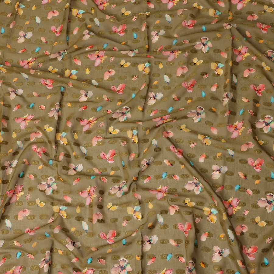 Olive Green Multicolor Floral Printed Traditional Sudanese Thobe Pure Cotton Voile Fabric 4.5 Meters Length 140 Cms Width Lightweight Breathable Soft Draping Material for Women Ethnic Wear-D28577 - Regal Fabrics