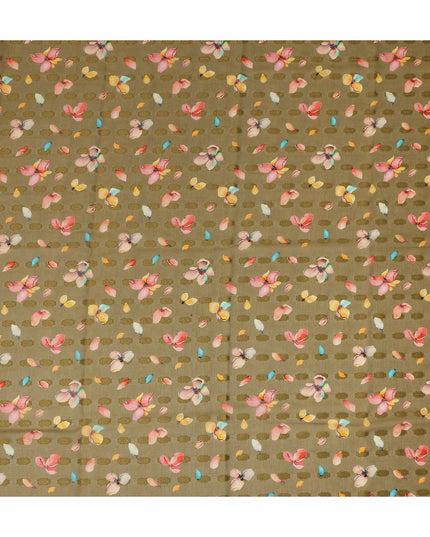 Olive Green Multicolor Floral Printed Traditional Sudanese Thobe Pure Cotton Voile Fabric 4.5 Meters Length 140 Cms Width Lightweight Breathable Soft Draping Material for Women Ethnic Wear-D28577 - Regal Fabrics