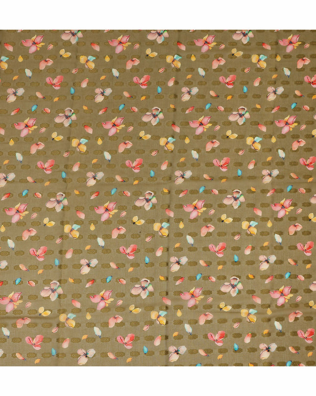 Olive Green Multicolor Floral Printed Traditional Sudanese Thobe Pure Cotton Voile Fabric 4.5 Meters Length 140 Cms Width Lightweight Breathable Soft Draping Material for Women Ethnic Wear-D28577 - Regal Fabrics