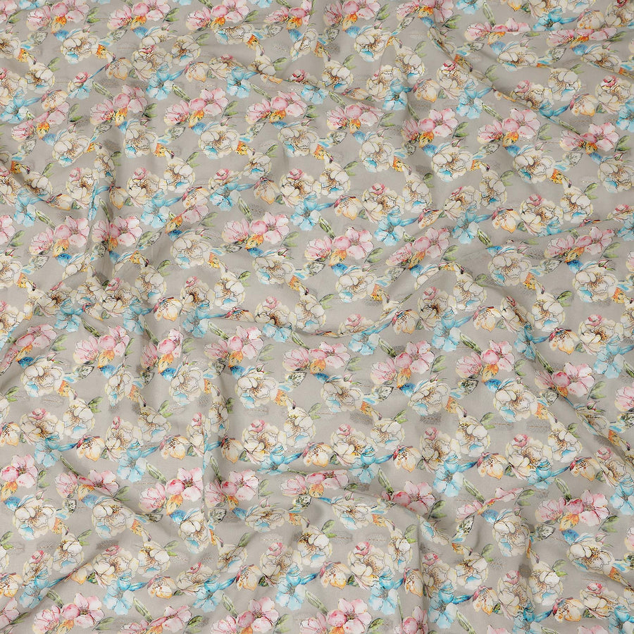 Beige Multicolor Floral Jacquard Cotton Voile Fabric Soft Lightweight Breathable Textured Dressmaking Craft Fabric 150 Cms Width Indian Origin-D28632 Regal Fabrics