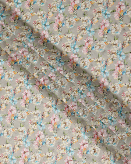 Beige Multicolor Floral Jacquard Cotton Voile Fabric Soft Lightweight Breathable Textured Dressmaking Craft Fabric 150 Cms Width Indian Origin-D28632 Regal Fabrics