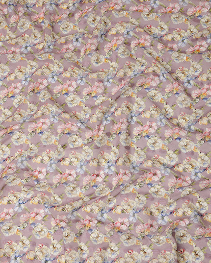 Dusty Mauve Multicolor Floral Jacquard Cotton Voile Fabric Soft Lightweight Breathable Textured Dressmaking Craft Fabric 150 Cms Width Indian Origin-D28634 Regal Fabrics