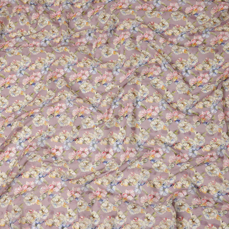 Dusty Mauve Multicolor Floral Jacquard Cotton Voile Fabric Soft Lightweight Breathable Textured Dressmaking Craft Fabric 150 Cms Width Indian Origin-D28634 Regal Fabrics