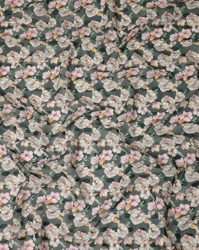 Dark Green Multicolor Floral Jacquard Cotton Voile Fabric Soft Lightweight Breathable Textured Dressmaking Craft Fabric 150 Cms Width Indian Origin-D28633 Regal Fabrics