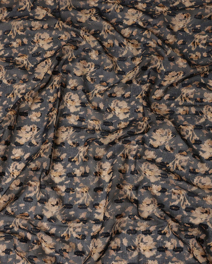 Dark Grey Floral Printed Traditional Sudanese Thobe Pure Cotton Voile Fabric 4.5 Meters Length 140 Cms Width Lightweight Breathable Soft Draping Material for Women Ethnic Wear-D28572 - Regal Fabrics