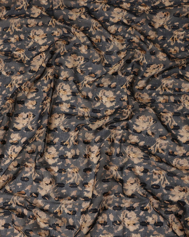 Dark Grey Floral Printed Traditional Sudanese Thobe Pure Cotton Voile Fabric 4.5 Meters Length 140 Cms Width Lightweight Breathable Soft Draping Material for Women Ethnic Wear-D28572 - Regal Fabrics