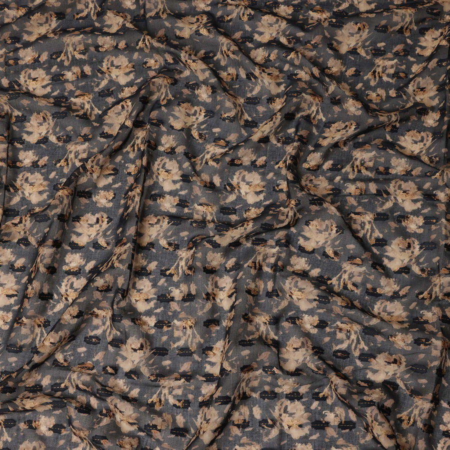 Dark Grey Floral Printed Traditional Sudanese Thobe Pure Cotton Voile Fabric 4.5 Meters Length 140 Cms Width Lightweight Breathable Soft Draping Material for Women Ethnic Wear-D28572 - Regal Fabrics