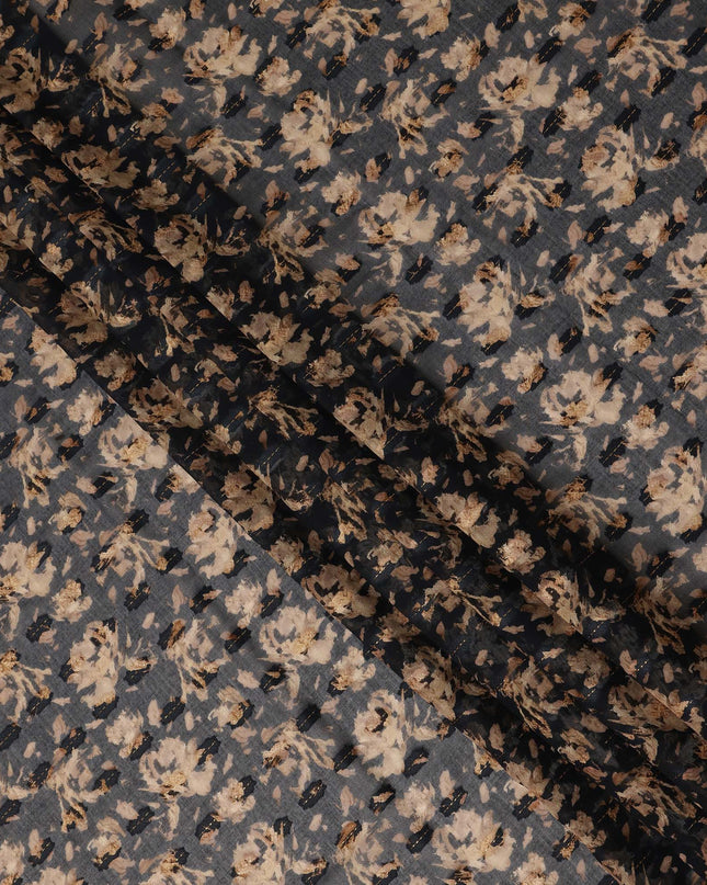 Dark Grey Floral Printed Traditional Sudanese Thobe Pure Cotton Voile Fabric 4.5 Meters Length 140 Cms Width Lightweight Breathable Soft Draping Material for Women Ethnic Wear-D28572 - Regal Fabrics