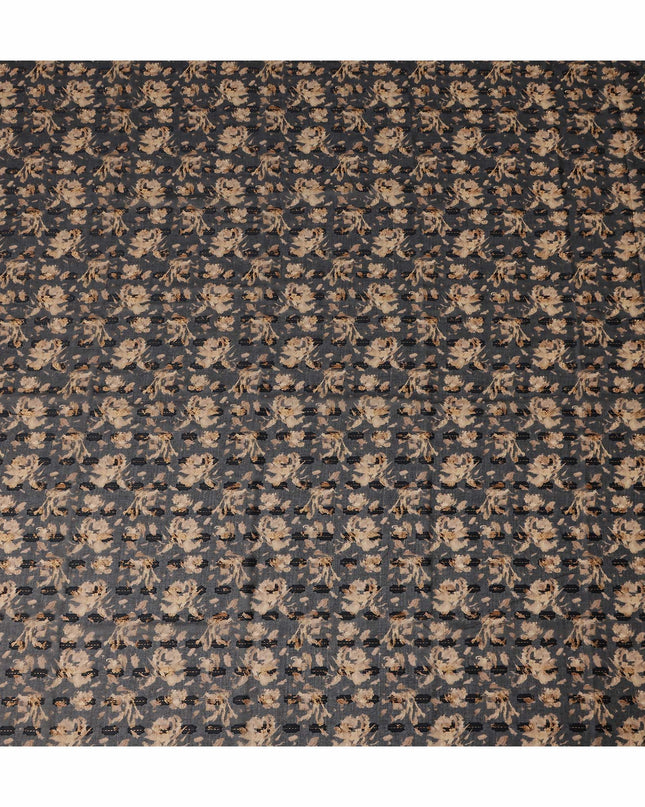 Dark Grey Floral Printed Traditional Sudanese Thobe Pure Cotton Voile Fabric 4.5 Meters Length 140 Cms Width Lightweight Breathable Soft Draping Material for Women Ethnic Wear-D28572 - Regal Fabrics