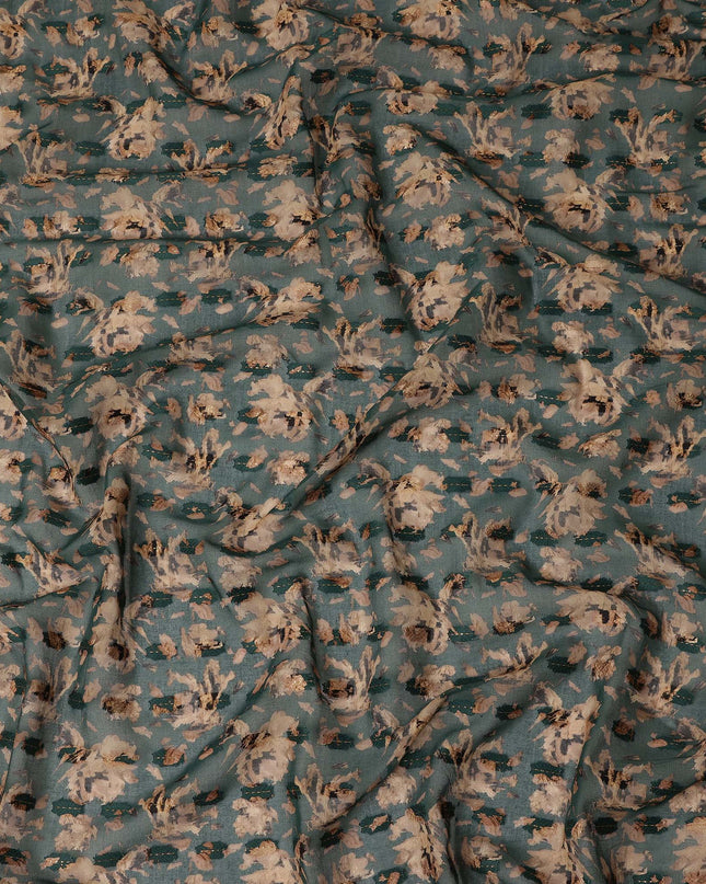 Teal Floral Printed Traditional Sudanese Thobe Pure Cotton Voile Fabric 4.5 Meters Length 140 Cms Width Lightweight Breathable Soft Draping Material for Women Ethnic Wear-D28574 - Regal Fabrics