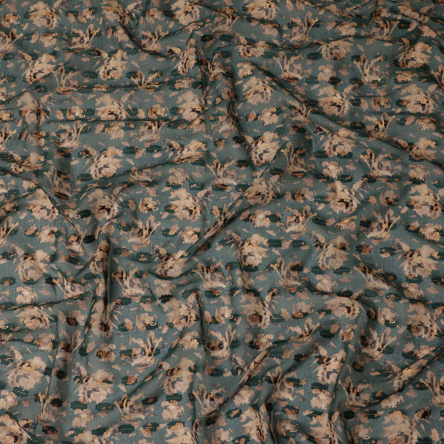 Teal Floral Printed Traditional Sudanese Thobe Pure Cotton Voile Fabric 4.5 Meters Length 140 Cms Width Lightweight Breathable Soft Draping Material for Women Ethnic Wear-D28574 - Regal Fabrics