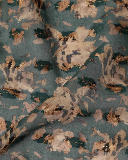 Teal Floral Printed Traditional Sudanese Thobe Pure Cotton Voile Fabric 4.5 Meters Length 140 Cms Width Lightweight Breathable Soft Draping Material for Women Ethnic Wear-D28574 - Regal Fabrics