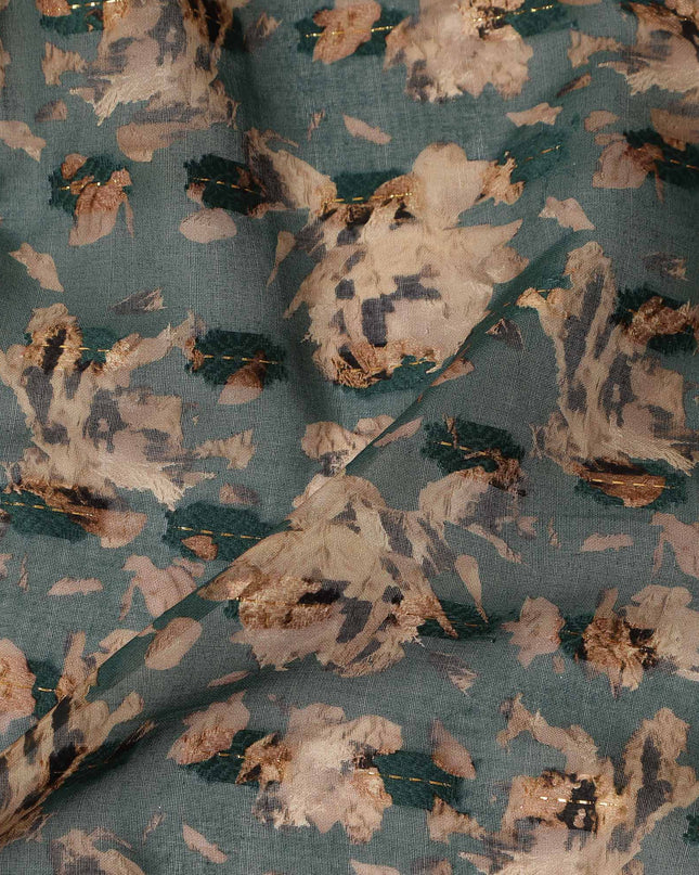 Teal Floral Printed Traditional Sudanese Thobe Pure Cotton Voile Fabric 4.5 Meters Length 140 Cms Width Lightweight Breathable Soft Draping Material for Women Ethnic Wear-D28574 - Regal Fabrics