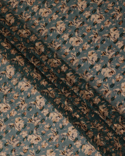Teal Floral Printed Traditional Sudanese Thobe Pure Cotton Voile Fabric 4.5 Meters Length 140 Cms Width Lightweight Breathable Soft Draping Material for Women Ethnic Wear-D28574 - Regal Fabrics
