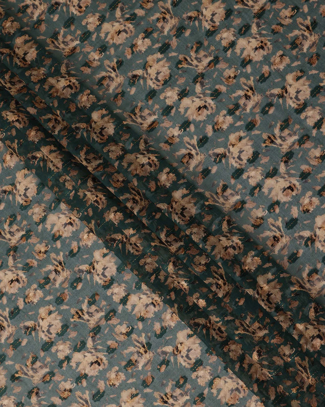 Teal Floral Printed Traditional Sudanese Thobe Pure Cotton Voile Fabric 4.5 Meters Length 140 Cms Width Lightweight Breathable Soft Draping Material for Women Ethnic Wear-D28574 - Regal Fabrics