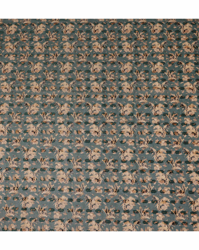 Teal Floral Printed Traditional Sudanese Thobe Pure Cotton Voile Fabric 4.5 Meters Length 140 Cms Width Lightweight Breathable Soft Draping Material for Women Ethnic Wear-D28574 - Regal Fabrics