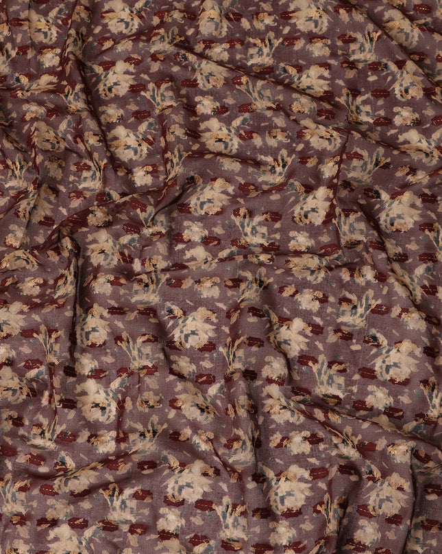 Maroon Floral Printed Traditional Sudanese Thobe Pure Cotton Voile Fabric 4.5 Meters Length 140 Cms Width Lightweight Breathable Soft Draping Material for Women Ethnic Wear-D28573 - Regal Fabrics
